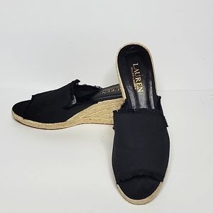 Ralph Lauren Carlynda Espadrille Black Wedge Sandals Size: 7.5